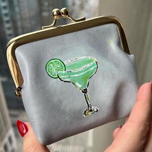 Margarita Coin Purse Small Gray Hand Painted Cocktail Retro Y2K Style